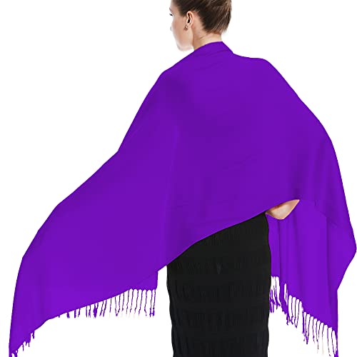 Glory Max Women Large Soft Silky Pashmina Shawl Wrap Scarf in Plain Solid Colors - color: Purple