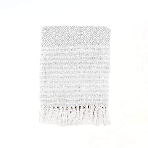 Throw Blanket for Couch - Pure Cotton Diamond Pattern Throws Soft and Warm Cozy Blankets for Sofa - Gray - 50x60 Inches