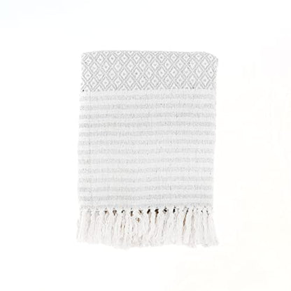 Throw Blanket for Couch - Pure Cotton Diamond Pattern Throws Soft and Warm Cozy Blankets for Sofa - Gray - 50x60 Inches
