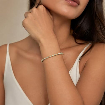 InfinityGemsArt Bracelets For Women Birthstone Jewelry Micro Beads Beaded Stone Bolo Single Slider Crystals Gemstones 14K Gold Plated Adjustable Chain, best Gifts For Her.