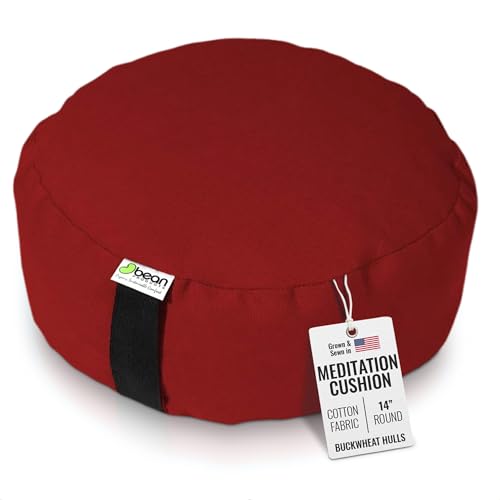 BEAN PRODUCTS Zafu Meditation Pillows for Sitting on Floor, Yoga Cushion, Cotton/Buckwheat fill Yoga Pillow, Zafu Meditation Cushion, Zen Kneeling Prayer Pad- MADE IN USA - 14" ROUND - RED - color: Red, size: Round - 14"