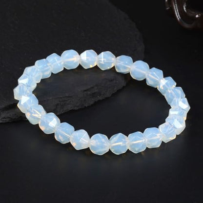 Justinstones 8mm Natural Gemstone Round Beads Triangle Faceted Charm Stretch Bracelet 6.5" - color: Synthetic Opalite