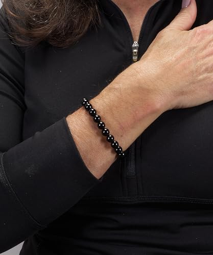 Cherry Tree Collection Gemstone Beaded Stretch Bracelet 8mm Round Beads 7" - color: Black Agate