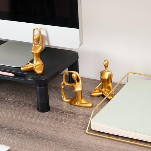Mind Reader Yoga Figurine Set, Meditation Statues for Home, Office, or Studio Decor, Elegant Mindful Gift, Resin, 2.75" L x 2.25" W x 4.75" H, Set of 3, Gold