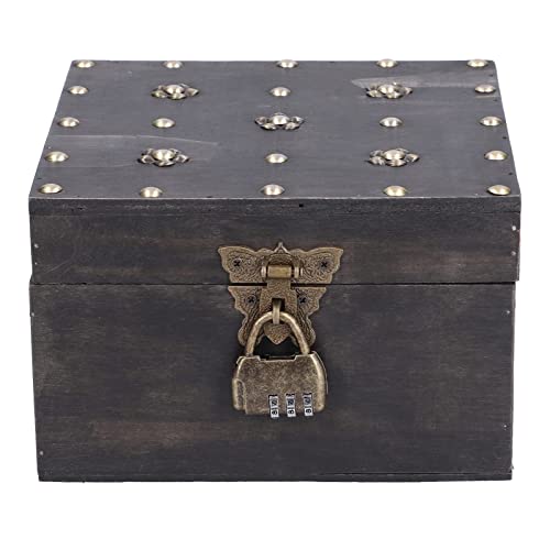 Alvinlite Decorative Wood Storage Trunk Wooden Treasure Chest Boxes Decorative Small Wood Box for Home Decor decorative chest - color: Black