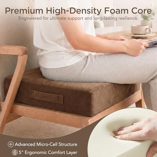Codi Thick Replacement Couch Cushions, Upholstery Foam with Washable Covers for Sofa Cushion Chair Meditation - 24 × 24 × 5 Inch | High Density Foam, Coffee - color: Coffee, size: 24 Inch (Pack of 1)