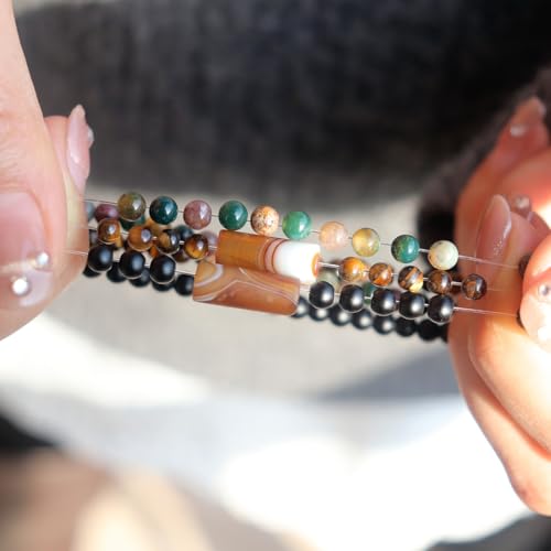 Natural Stone 4mm Round Beads Agate Adjustable Braided Elastic Rope Bracelets Unisex for Men Women - color: Color2-4pcs