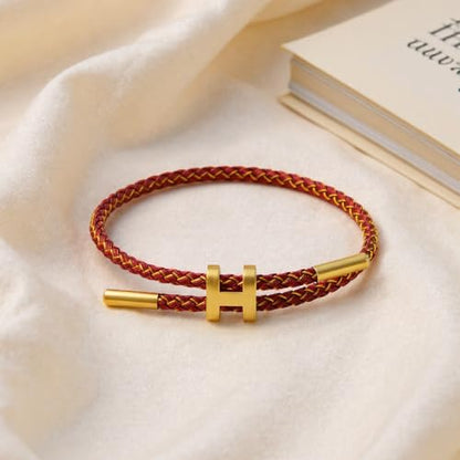 OSIRIDEH2 Bracelet with Adjustable Design Polished H Shape Buckle, Bracelets for Women, 18k Gold-plated Buckle Design Titanium Steel Wire Rope Women's Gift Jewelry - color: Red + gold wire