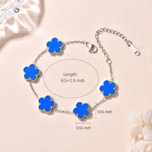 FLY FEI 18K Gold-Plated Four Leaf Clover Bracelet for Women,Adjustable lucky Bracelet Set Jewelry Gift-Hypoallergenic Charm for Birthdays, Wellness & Daily Wear - color: style02-Blue(silvery)