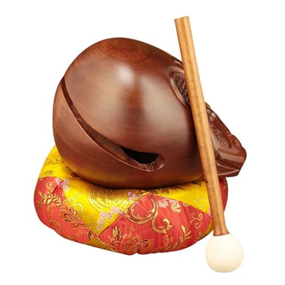 Generic Temple Block Zen Drum Traditional Handcraft Desktop Decoration with Mallet and Cushion Wooden for Office Family Counter, 4 Inch