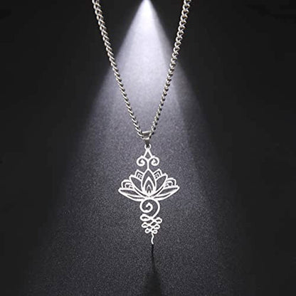 TEAMER Lotus Necklace Stainless Steel Flower of Life Necklace Yoga Meditation Pendant Inspirational Jewelry For Women - color: Style 1 - Silver