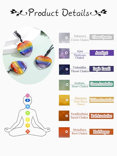 PESOENTH Healing Crystal Chakra Necklaces for Women 7 Chakra Worry Stone Necklace Gemstone Jewelry Calming Anxiety Stress Relief Relaxation Gifts for Women Men