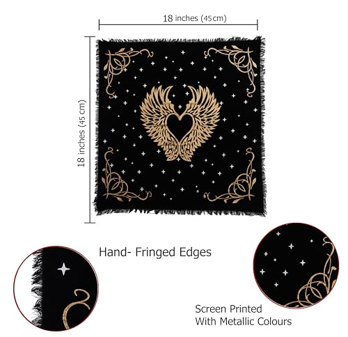 Indian Consigners Altar Cloth Angel Wings Witchcraft Alter Tarot Spread Top Cloth Wiccan Square Spiritual 18 by 18 Sacred (Angel Wings Gold Silver) - color: Golden Angel Wings