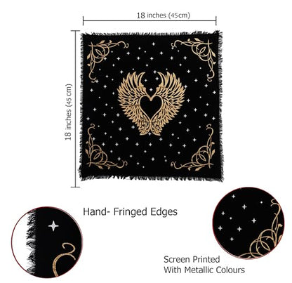 Indian Consigners Altar Cloth Angel Wings Witchcraft Alter Tarot Spread Top Cloth Wiccan Square Spiritual 18 by 18 Sacred (Angel Wings Gold Silver) - color: Golden Angel Wings