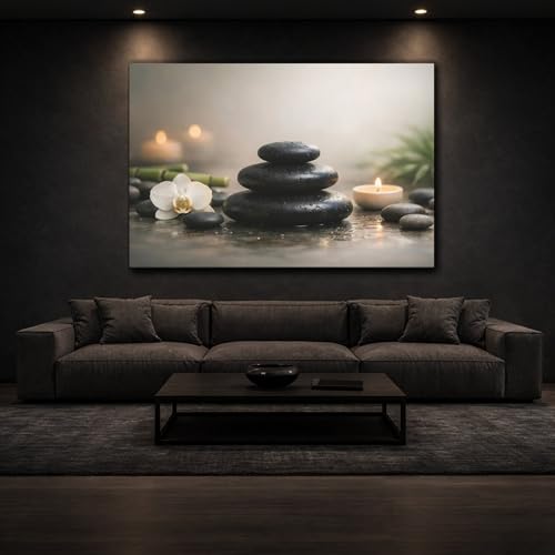 Nature Zen Stones Spa Decor - Canvas Wall Art Print 48×32 inch (120×80 cm) - Horizontal / 1.25 inch (3 cm)