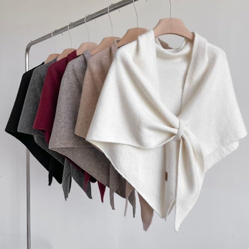 WaJuemy Pashmina Shawl Wraps for Women Cross Sweater Shawls and Wraps Cardigan Cape Front Poncho Knit Cashmere Sweater Shawl - color: 16 Red/White Stripe