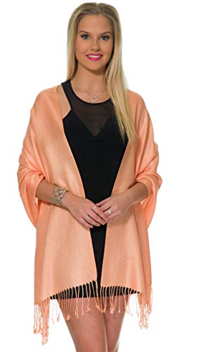 Pashmina Shawls and Wraps for Evening Dresses, Large Soft Pashminas Wedding Shawl - color: Peach