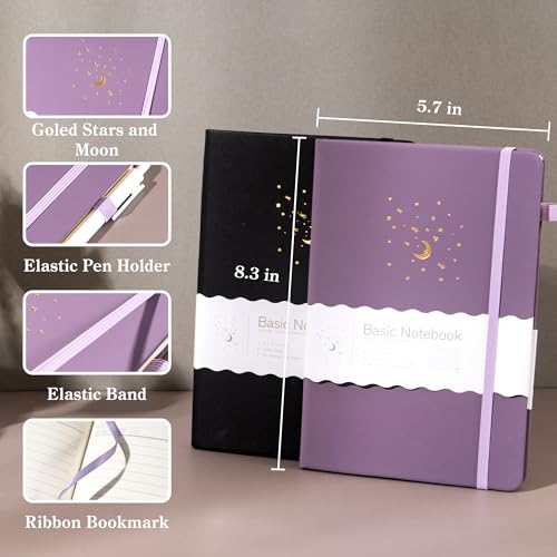 CAGIE 2 Pack Journals Notebook for Women Men, Hardcover Journaling Notebooks with Pen Loop, A5 Small Journal for Work Writing Note Taking Gifts, 5.7" x 8.3", Black& Purple - color: 00 Black Purple