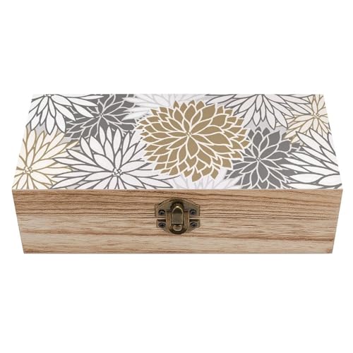 Boho Flower Wooden Storage Box (7.9" X 3.9" X 2.3"),Vintage Wooden Jewelry Box with Hinged Lid Natural Wood Keepsake Storage Boxes, Decorative Rustic Organizer for Home Decor Crafts Rings Gifts - color: Boho Flower