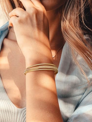 U7 Unisex Simple Cuff Bracelet 18K Real Gold Platinum Plated Fine Bracelets Fashion Jewelry Open Bangle Cuff Bracelets, Twisted or Heart Style - color: G.Elegant Cuff-Gold