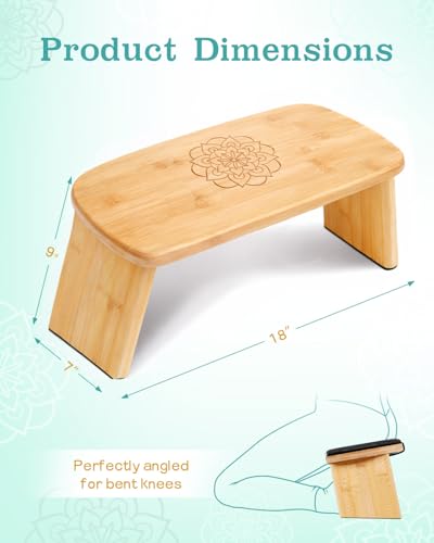 Hihealer Folding Bamboo Meditation Bench with Cushion & Carry Bag – Ergonomic Yoga and Prayer Stool for Comfort and Posture Support (Black)