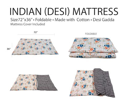 COLLECT PRESENT Soft Foldable Cotto Mattress and Cotto Gadda | Easy to Store 72X36 Inches Portable Bedding Option Made with Handcrafted Cotto and Assorted Traditional Designs