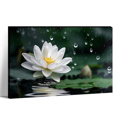 White Lotus Canvas Wall Art - Zen Wall Decor Flower on Water Picture Relax Meditation Zen Art for Living Room Bedroom Bathroom Home Decor Framed(12.00x18.00 inch) - color: Art-11, size: 18"L x 12"W