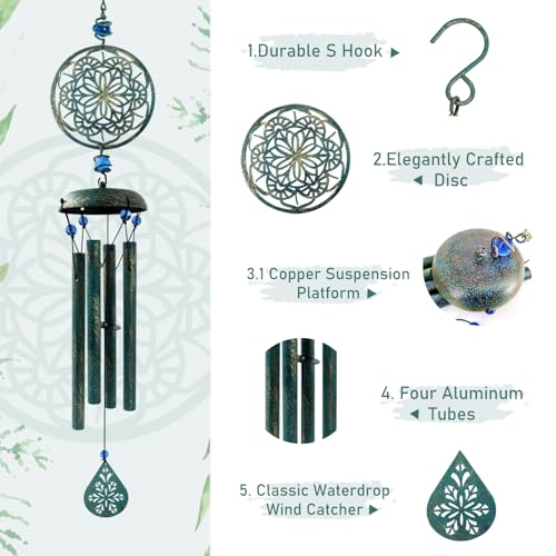 Wind Chimes for Outside Zen Atmosphere Wind Chime Windchime Outdoors for Outdoor Garden Patio Decor with Mandala Design Windchime Gifts for Mother Grandma Sisters(6 Petal)