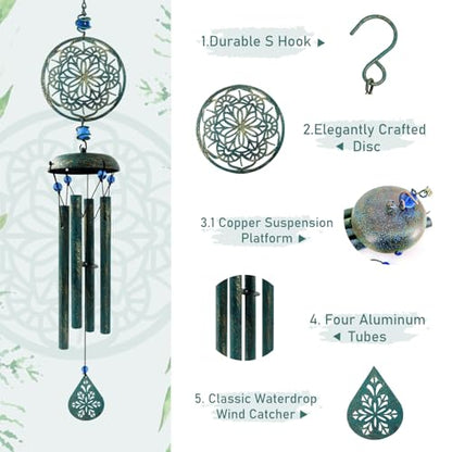 Wind Chimes for Outside Zen Atmosphere Wind Chime Windchime Outdoors for Outdoor Garden Patio Decor with Mandala Design Windchime Gifts for Mother Grandma Sisters(6 Petal)