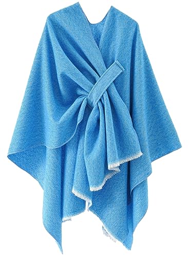 Women's Shawls Wrap Poncho Soft Capes Open Front Cardigan Large Blanket Wraps Shawl Knitted Cloak Cardigan Warm - color: New-blue