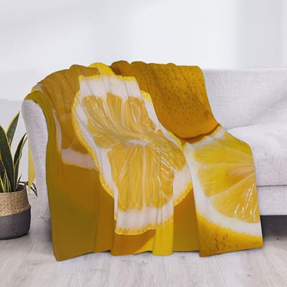 Yellow Lemon Prints Throw Blanket (320g Flannel) Anti-Pilling Warm Fuzzy Blankets for Bed Sofa Couch Travel 40x30 Inch - color: Yellow Lemon, size: 40x30 Inch