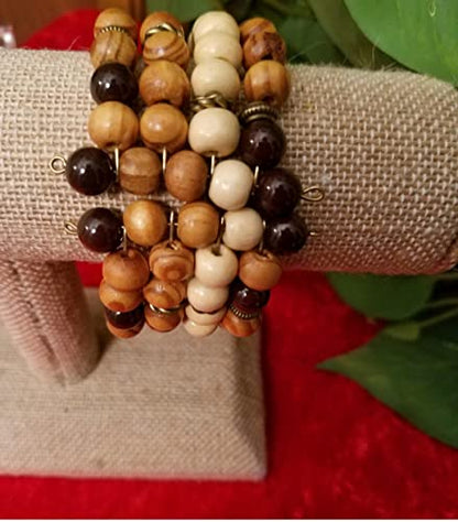 Handmade Beaded Cuff Bracelet - color: wood