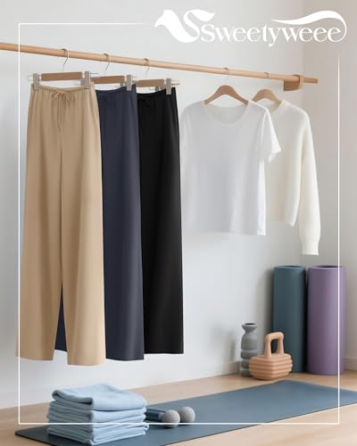 3 Pack Women's Lounge Pants Cozy Wide Leg Yoga Pants Casual Drawstring Loose Baggy Sweatpants with Pockets - color: Black, Charcoal Gray, Khaki, size: Medium