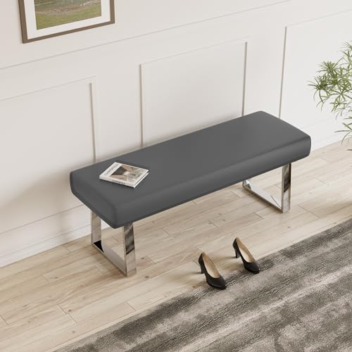 JIEXI Bedroom Bench Bed end upholstered Bench Indoor Corner Small Bench, with Metal Legs,for Kitchen entryway Dining Room and Living Room Window, Plant Bench, Footstool - color: Grey, size: 45 IN