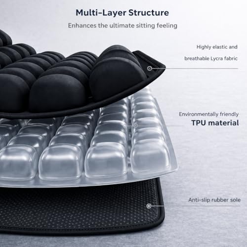 Inflatable Seat Cushion for Long Sitting – No External Pump Required (Inflates Using a Built-in air Valve), Adjustable Air Cushion for Office Chair, Airplane Travel, Car & Wheelchair
