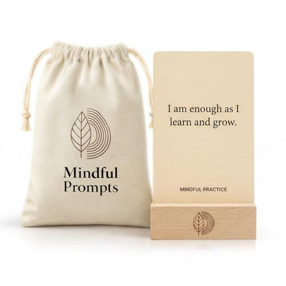 Affirmation Cards, 100 Mindful Prompts with Wooden Display Stand - Daily Affirmations for Inspiration, Mindfulness & Self Care - Unique Affirmation Gifts for Women or Men