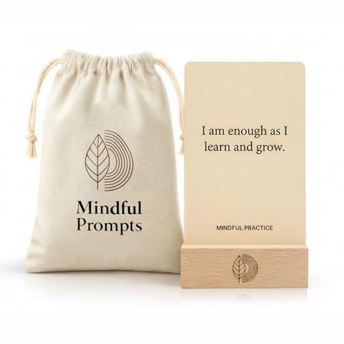 Affirmation Cards, 100 Mindful Prompts with Wooden Display Stand - Daily Affirmations for Inspiration, Mindfulness & Self Care - Unique Affirmation Gifts for Women or Men