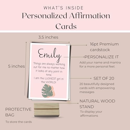Dear Self Personalized Affirmation Cards for Women | Daily Affirmation cards | Mindfulness and Meditation cards | Positive Affirmations Gifts For Women | 20 Card Deck with Wood Stand