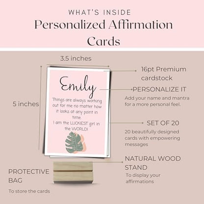Dear Self Personalized Affirmation Cards for Women | Daily Affirmation cards | Mindfulness and Meditation cards | Positive Affirmations Gifts For Women | 20 Card Deck with Wood Stand