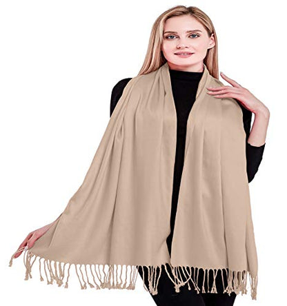 CJ Apparel Solid Color Tassels Design Nepalese Shawl Scarf Wrap Stole Throw Head Wrap Pashmina Gift Hand Made in Nepal New - color: Champagne Pink