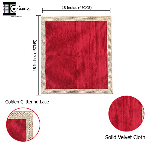 Indian Consigners Small Solid Color Velvet Cloth for Multipurpose Use (Red)