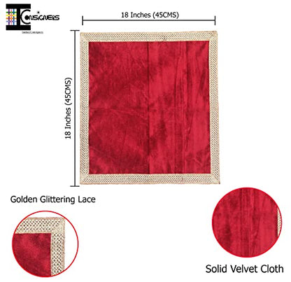 Indian Consigners Small Solid Color Velvet Cloth for Multipurpose Use (Red)