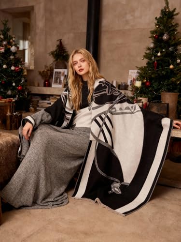 Women's Reversible Pashmina Shawl Wrap for Women Big Scarf Holiday Gifts - color: Black-grey-white