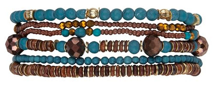SPUNKYsoul Beaded Stretch Bracelet Set – Multi-Piece Stackable Fashion Bracelet Collection, Elastic Fit, Minimalist Boho Jewelry for Everyday Wear - style: Brown Teal