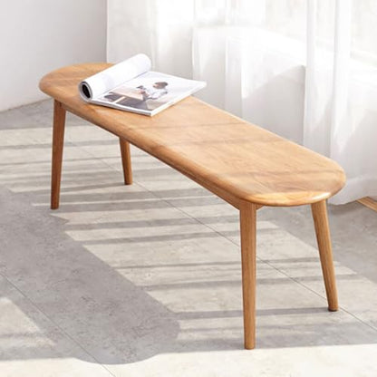 47'' 100% Solid Oak Wood Dining Bench,Rounded Corner Baguette Shape Chair Surface Design,Entryway Bedroom Bed End Bench (47.3inch, Natural Oak) - size: 47.3inch-Oak-Round Corner Baguette Shape
