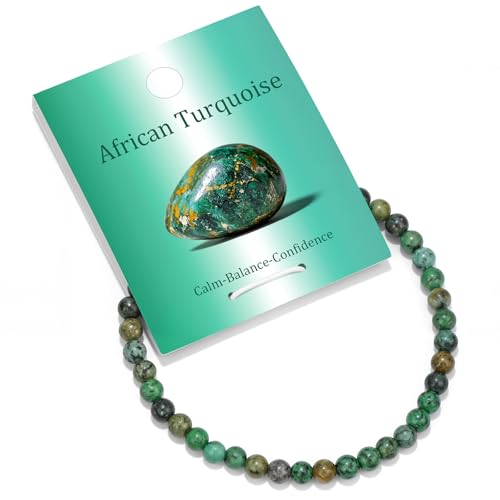Vinswet 4mm 6mm 8mm Healing Crystal Bracelets for Women Men Natural Stone Beaded Stretch Bracelet Handmade Gemstone Reiki Spiritual Jewelry Gifts - color: African Turquoise, size: 4mm