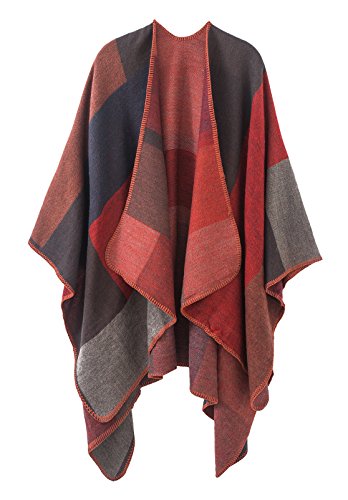 Urban CoCo Women's Color Block Shawl Wrap Open Front Poncho Cape - color: Series 1-red