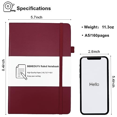 Notebook Journal, College Ruled Notebook Lined A5 160 Pages,Hard Cover Journals for Writing, Notebooks for Work Office School Women Men,5.7 inches x 8.4 inches(Wine Red) - color: Wine Red