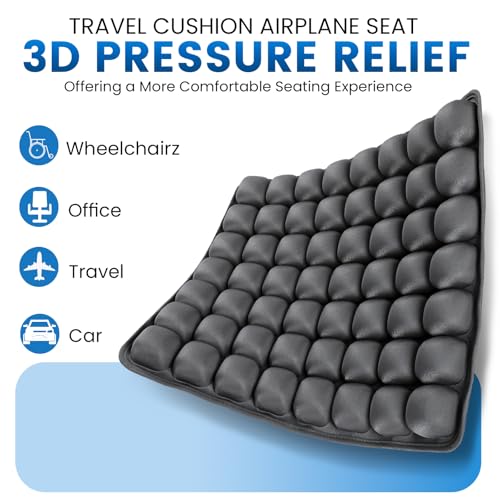 JOYMAY Travel Seat Cushion Inflatable Seat Cushion 56 Ergonomic Air Cell 3D Air Seat Cushions Adjustable Inflatable Portable Airplane seat Cushion for Wheelchair, Car, Office, Home Living (Grey)