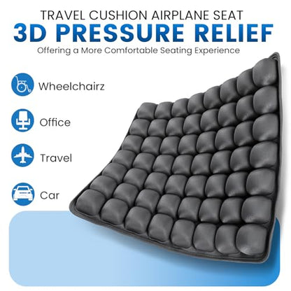 JOYMAY Travel Seat Cushion Inflatable Seat Cushion 56 Ergonomic Air Cell 3D Air Seat Cushions Adjustable Inflatable Portable Airplane seat Cushion for Wheelchair, Car, Office, Home Living (Grey)